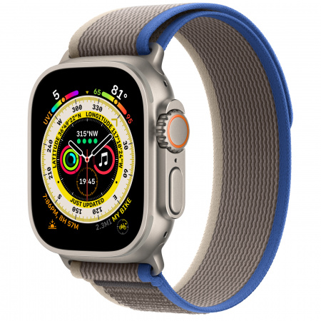 Apple Watch Ultra Cellular, 49mm Titanium Case with Blue/Gray Trail Loop - M/L