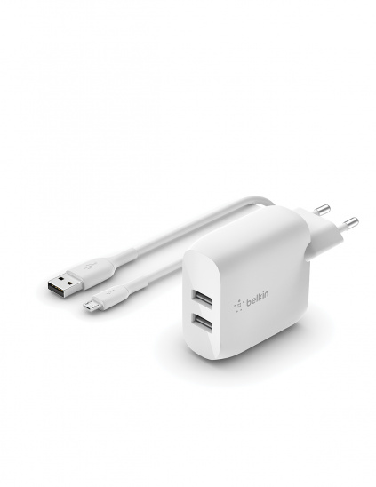 Belkin BOOST_CHARGEª Dual USB-A Wall Charger 24W + USB-A to Micro-USB cable - White