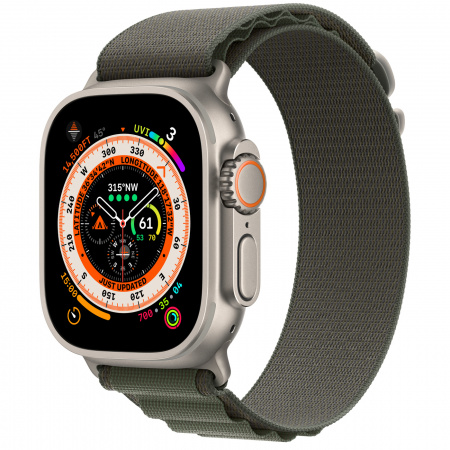 Apple Watch Ultra Cellular, 49mm Titanium Case with Green Alpine Loop - Large