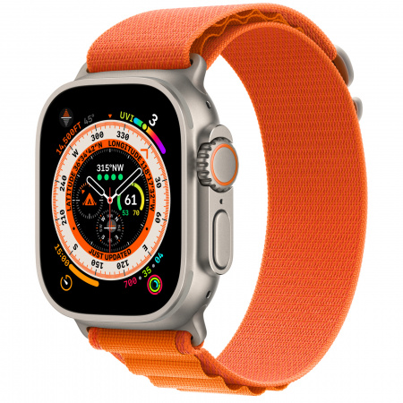 Apple Watch Ultra Cellular, 49mm Titanium Case with Orange Alpine Loop - Small