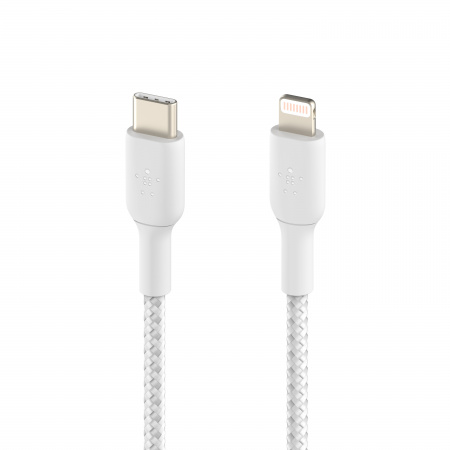 Belkin BOOST CHARGE USB-C to Lightning Cable, Braided - 1M - White