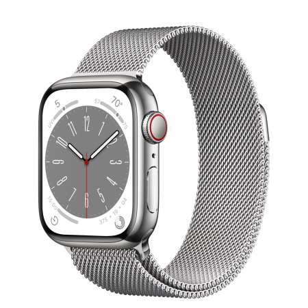 Apple Watch S8 Cellular 41mm Silver Stainless Steel Case with Silver Milanese Loop