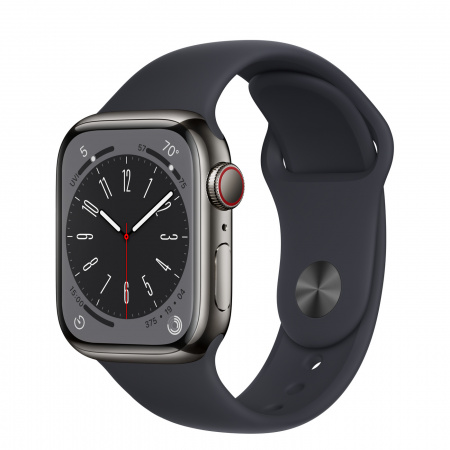 Apple Watch S8 Cellular 41mm Graphite Stainless Steel Case with Midnight Sport Band - Regular