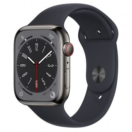 Apple Watch S8 Cellular 45mm Graphite Stainless Steel Case with Midnight Sport Band - Regular