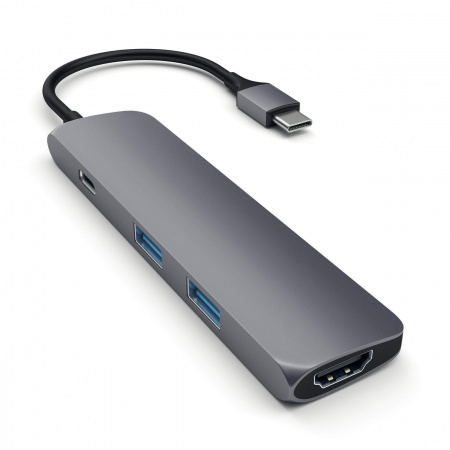 Satechi Aluminum SLIM Type-C MultiPort Adapter (HDMI 4K,PassThroughCharging,2x USB 3.0) - Space Grey