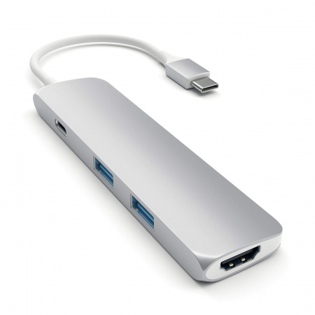 Satechi Aluminum SLIM Type-C MultiPort Adapter (HDMI 4K,PassThroughCharging,2x USB 3.0) - Silver