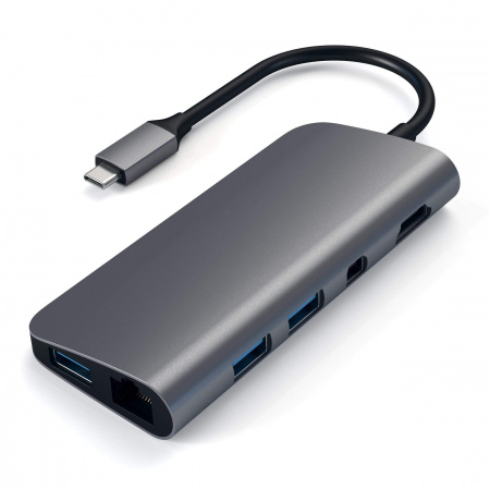 Satechi Aluminium Type-C Multimedia Adapter (HDMI 4K,1x USB-C,Ethernet,1x USB 3.0,MicroSD,MiniDP) - Space Grey