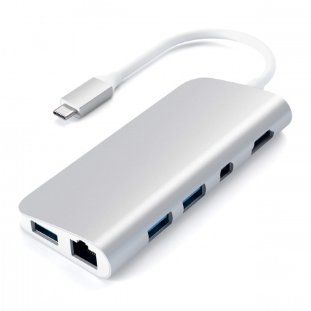 Satechi Aluminium Type-C Multimedia Adapter (HDMI 4K,1x USB-C,Ethernet,1x USB 3.0,MicroSD,MiniDP) - Silver