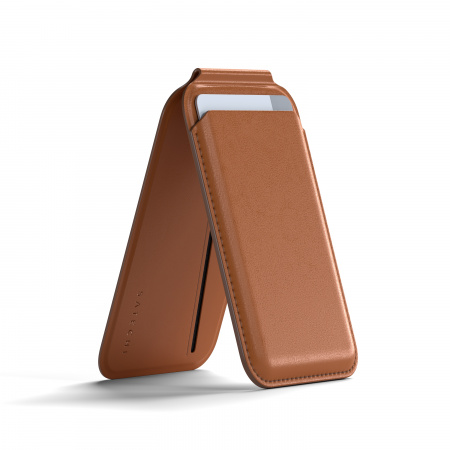 Satechi Vegan-Leather Magnetic Wallet Stand (iPhone 12/13/14/15 all models) - Brown