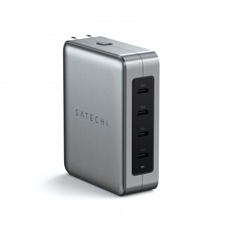 Satechi Travel Chrager 145W USB-C 4-Port (4x USB-C PD, UK-EU-AU-US adapte & mesh bag inc.) - Space Grey