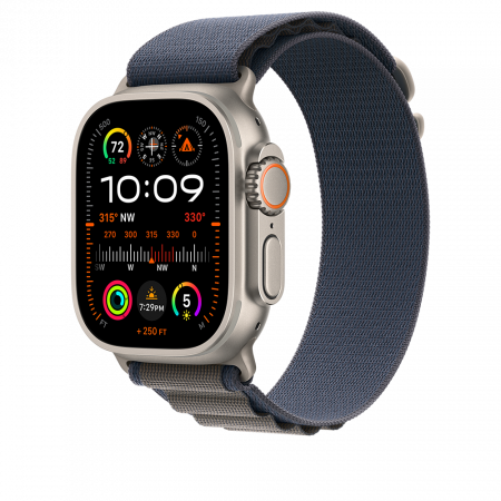 Apple Watch Ultra2 Cellular, 49mm Titanium Case w Blue Alpine Loop - Small