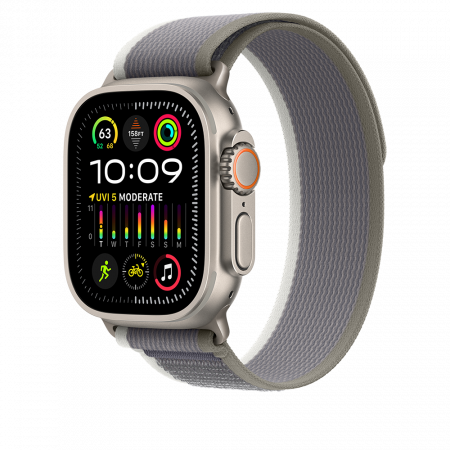 Apple Watch Ultra2 Cellular, 49mm Titanium Case w Green/Grey Trail Loop - S/M (DEMO)