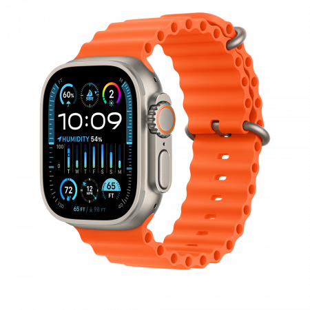 Apple Watch Ultra2 Cellular, 49mm Titanium Case w Orange Ocean Band (DEMO)