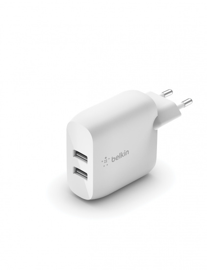 Belkin BOOST CHARGE 24w 12w X2 USB-A, Dual Wall Charger - White