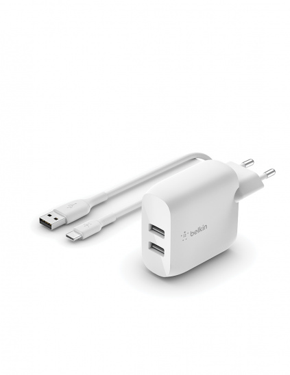 Belkin BOOST CHARGE 24w USB-A Dual  Wall Charger w/ 1m  A-C - White