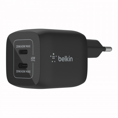 Belkin 45W PD PPS Dual USB-C GaN Charger Universal - Black